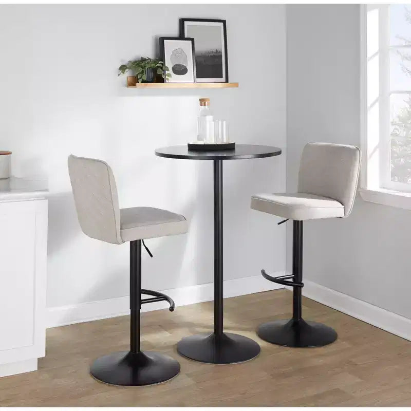 LumiSource Lot de 2 tabourets de bar réglables Henry en métal noir et tissu beige