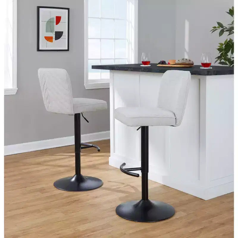 LumiSource Lot de 2 tabourets de bar réglables Henry en métal noir et tissu beige