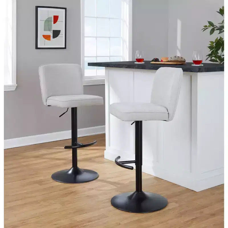 LumiSource Lot de 2 tabourets de bar réglables Henry en métal noir et tissu beige