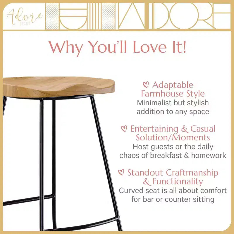 Tabouret de bar Mason hauteur comptoir naturel - Adore Decor