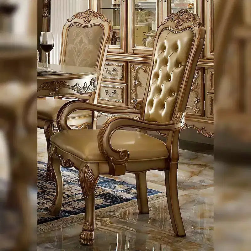 2 chaises 25" Dresden en PU blanc cassé/patine dorée - Acme Furniture