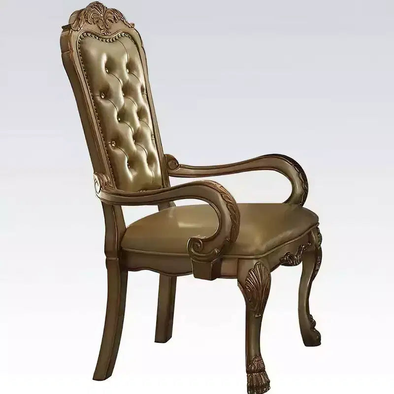 2 chaises 25" Dresden en PU blanc cassé/patine dorée - Acme Furniture