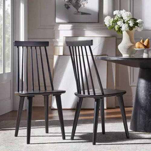 angelo:Ensemble de 2 chaises de salle à manger Hermosa en bois massif et à barreaux, style moderne champêtre, noires