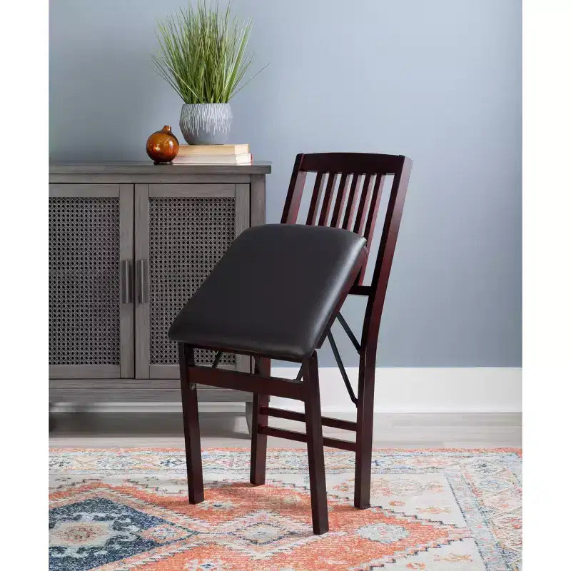 Lot de 2 chaises pliantes Triena Mission Back en similicuir espresso - Linon : Structure en bois d'hévéa, Aucun assemblage requis, Nettoyage des taches