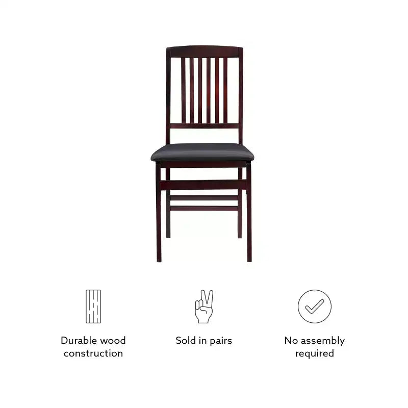 Lot de 2 chaises pliantes Triena Mission Back en similicuir espresso - Linon : Structure en bois d'hévéa, Aucun assemblage requis, Nettoyage des taches