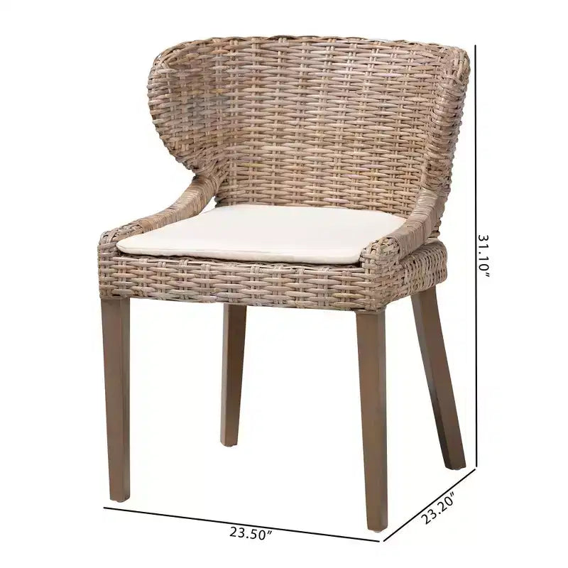 bali & pari Niesha Chaise de salle à manger en rotin naturel et bois d'acajou Kubu Gris/Taupe Rustique