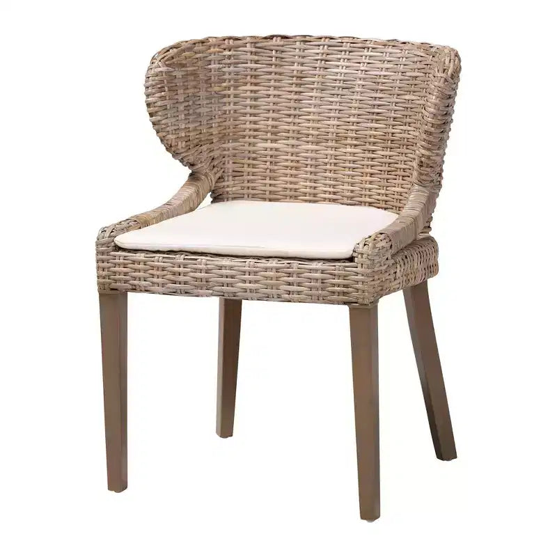 bali & pari Niesha Chaise de salle à manger en rotin naturel et bois d'acajou Kubu Gris/Taupe Rustique