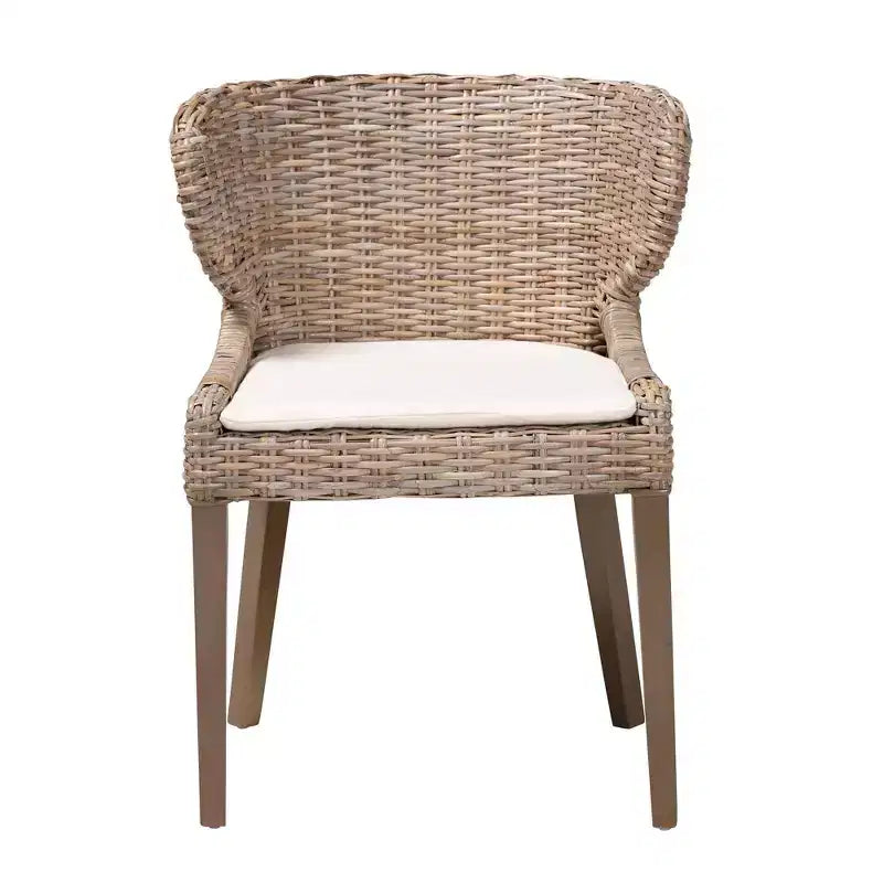 bali & pari Niesha Chaise de salle à manger en rotin naturel et bois d'acajou Kubu Gris/Taupe Rustique
