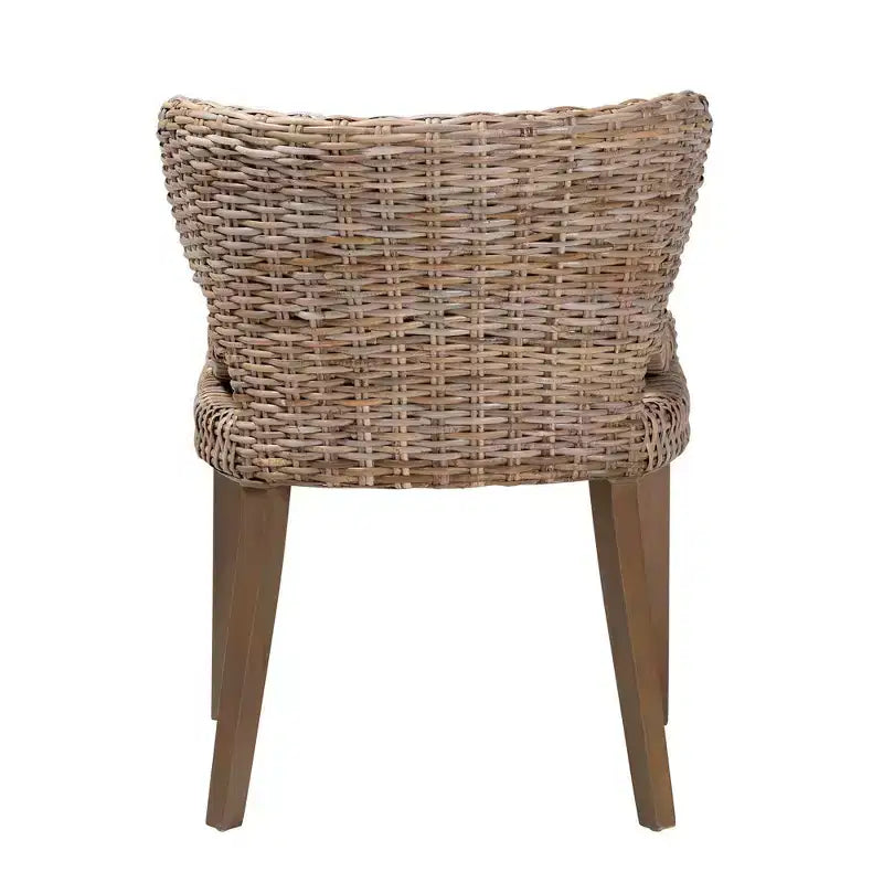 bali & pari Niesha Chaise de salle à manger en rotin naturel et bois d'acajou Kubu Gris/Taupe Rustique