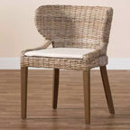 bali & pari Niesha Chaise de salle à manger en rotin naturel et bois d'acajou Kubu Gris/Taupe Rustique