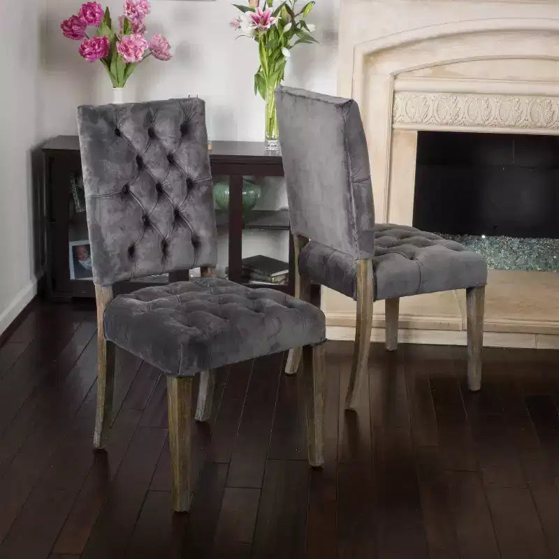 Lot de 2 chaises de salle à manger Saltillo New Velvet gris anthracite – Christopher Knight Home : Rembourrées, capitonnées