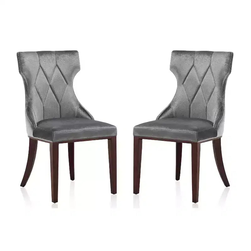 Lot de 2 chaises de salle à manger en velours Reine gris - Manhattan Comfort : Pieds en bois de hêtre, Rembourré, Aucun assemblage requis