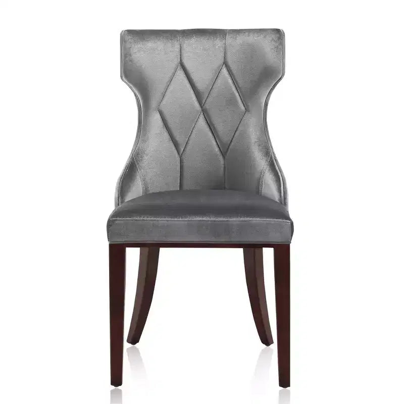 Lot de 2 chaises de salle à manger en velours Reine gris - Manhattan Comfort : Pieds en bois de hêtre, Rembourré, Aucun assemblage requis