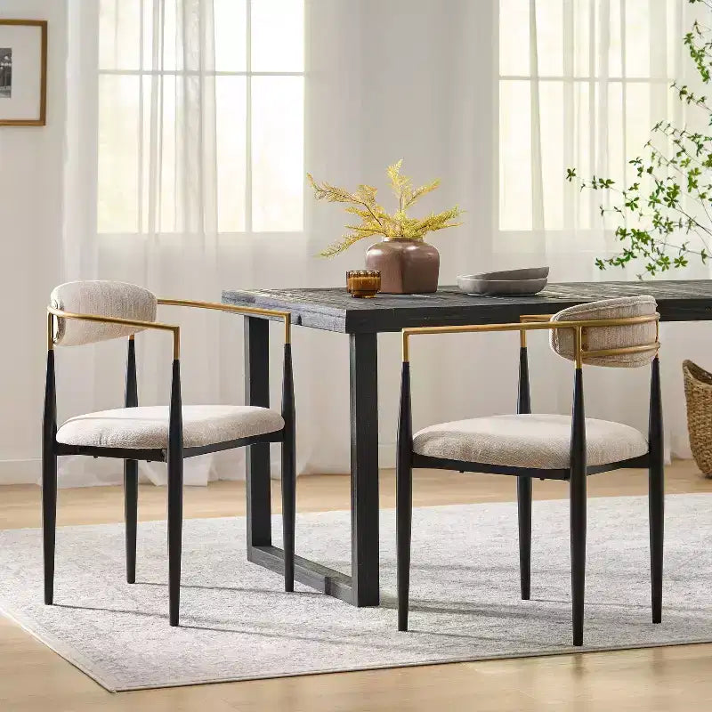 Christopher Knight Home Set of 2 Elmore Iron Upholstered Dining Chairs Beige/Black/Gold