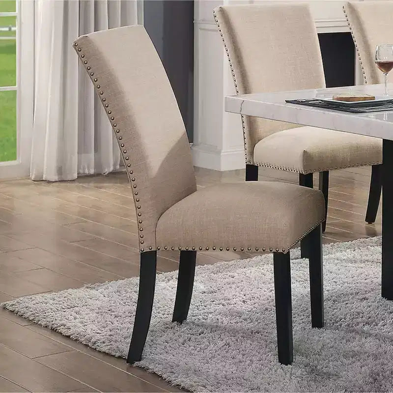 Set of 2 Southwind Padded Seat Side Chairs Black/Beige - HOMES: Inside + Out: Nailhead Trim, Upholstered, Wood Legs