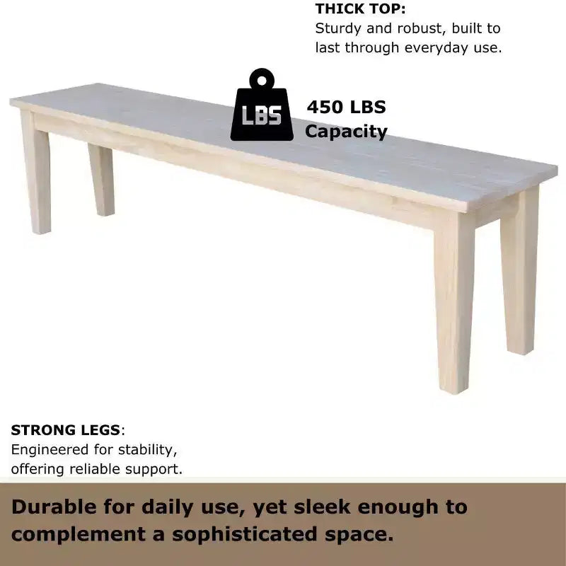 Banc de style Shaker International Concepts de 72 po, non fini : cadre en bois massif, 3 places, décor de ferme