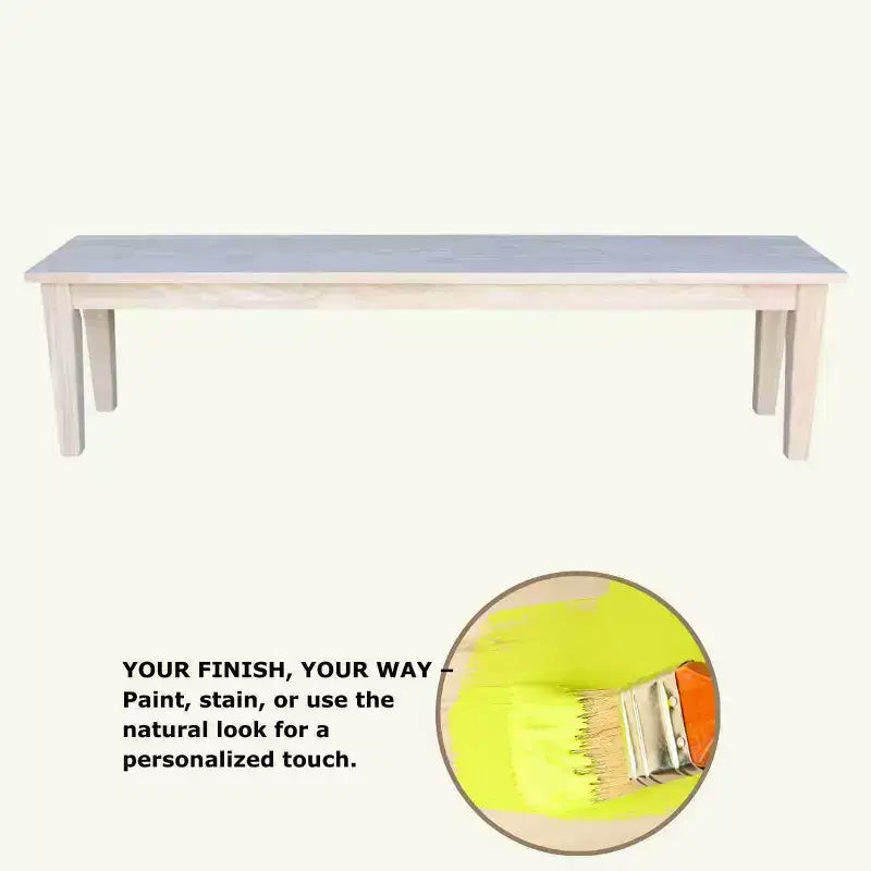 Banc de style Shaker International Concepts de 72 po, non fini : cadre en bois massif, 3 places, décor de ferme