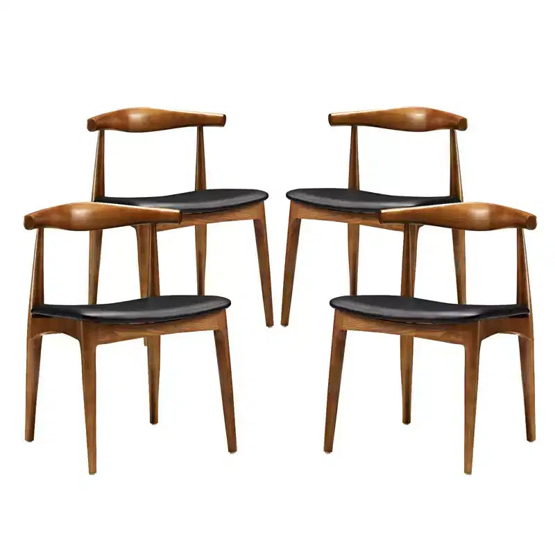 Lot de 4 chaises de salle à manger Tracy noires - Modway : Design milieu de siècle, rembourrage en mousse, assise en similicuir, cadre en bois