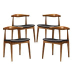 Lot de 4 chaises de salle à manger Tracy noires - Modway : Design milieu de siècle, rembourrage en mousse, assise en similicuir, cadre en bois