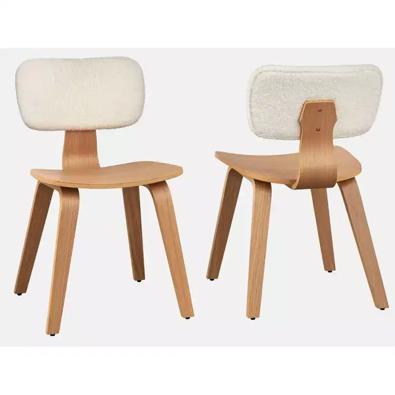 Lifestorey Lot de 2 Chaises de Salle à Manger Sigrid Modernes du Milieu du Siècle Chêne Clair Naturel/Blanc : Polyester Rembourré, Garnies de Mousse, Structure en Bois
