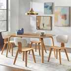 Lifestorey Lot de 2 Chaises de Salle à Manger Sigrid Modernes du Milieu du Siècle Chêne Clair Naturel/Blanc : Polyester Rembourré, Garnies de Mousse, Structure en Bois