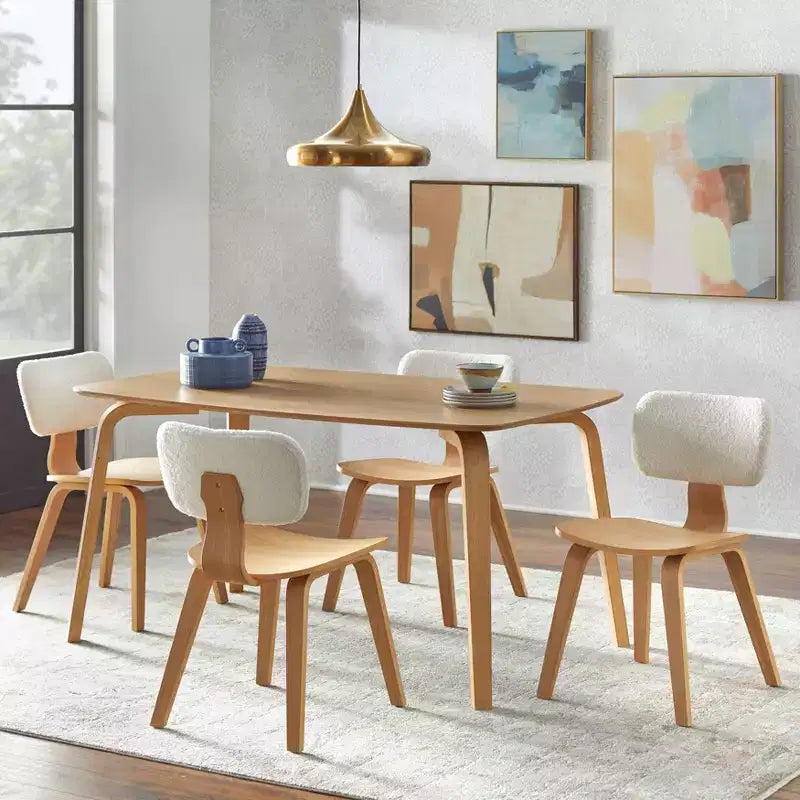 Lifestorey Lot de 2 Chaises de Salle à Manger Sigrid Modernes du Milieu du Siècle Chêne Clair Naturel/Blanc : Polyester Rembourré, Garnies de Mousse, Structure en Bois