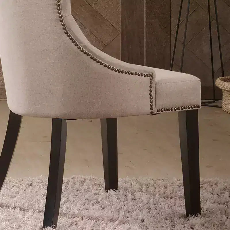 Carolina Living Lot de 2 chaises Ella à dossier capitonné avec clous décoratifs Espresso/Crème : dossier à oreilles, tissu lin, pieds en bois