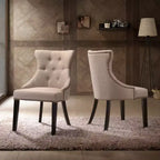 Carolina Living Lot de 2 chaises Ella à dossier capitonné avec clous décoratifs Espresso/Crème : dossier à oreilles, tissu lin, pieds en bois