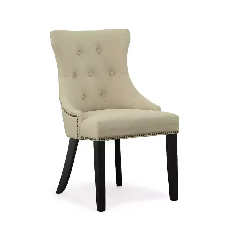 Carolina Living Lot de 2 chaises Ella à dossier capitonné avec clous décoratifs Espresso/Crème : dossier à oreilles, tissu lin, pieds en bois