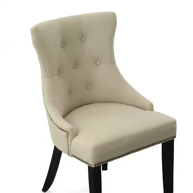 Carolina Living Lot de 2 chaises Ella à dossier capitonné avec clous décoratifs Espresso/Crème : dossier à oreilles, tissu lin, pieds en bois