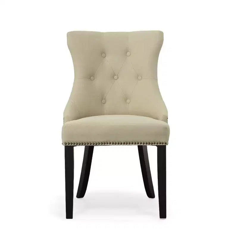 Carolina Living Lot de 2 chaises Ella à dossier capitonné avec clous décoratifs Espresso/Crème : dossier à oreilles, tissu lin, pieds en bois