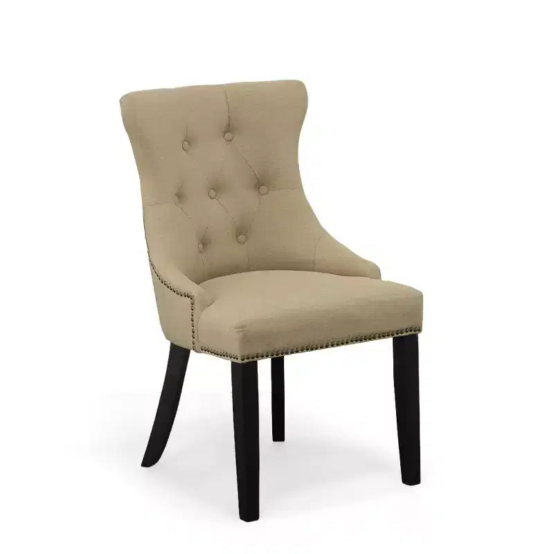 Carolina Living Lot de 2 chaises Ella à dossier capitonné avec clous décoratifs Espresso/Crème : dossier à oreilles, tissu lin, pieds en bois