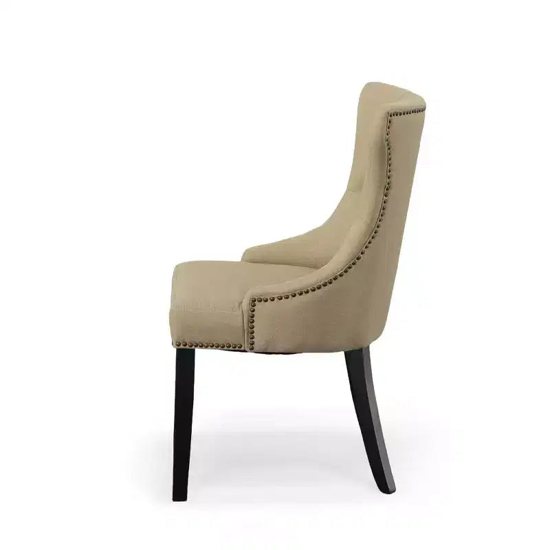 Carolina Living Lot de 2 chaises Ella à dossier capitonné avec clous décoratifs Espresso/Crème : dossier à oreilles, tissu lin, pieds en bois