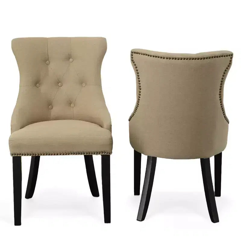 Carolina Living Lot de 2 chaises Ella à dossier capitonné avec clous décoratifs Espresso/Crème : dossier à oreilles, tissu lin, pieds en bois