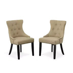 Carolina Living Lot de 2 chaises Ella à dossier capitonné avec clous décoratifs Espresso/Crème : dossier à oreilles, tissu lin, pieds en bois