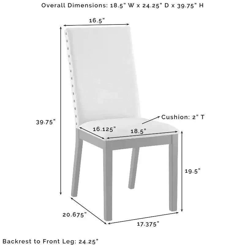 Crosley Hayden, ensemble de 4 chaises de salle à manger rembourrées ardoise/crème : Style Parsons, garniture cloutée, assise en mousse
