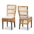 2pc Sullivan Rattan Dining Chair Set Brown - bali & pari: Mahogany, Bohemian, No Assembly Required