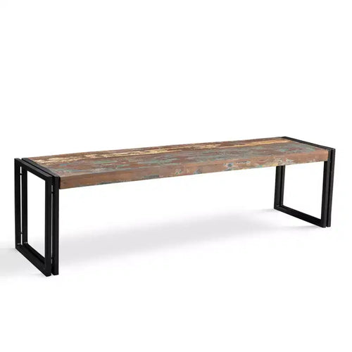 60" Handmade Old Wood Bench with Metal Legs Brown - Timbergirl