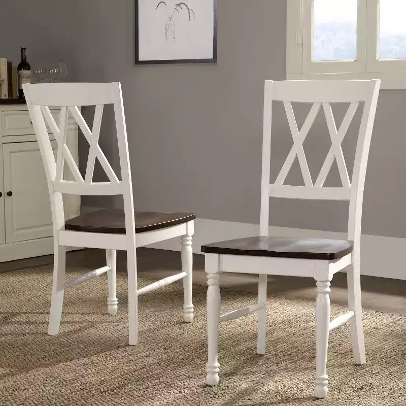 Set of 2 Shelby Dining Chair White - Crosley: Solid Hardwood, Traditional X-Back Design, Rubberwood Legs