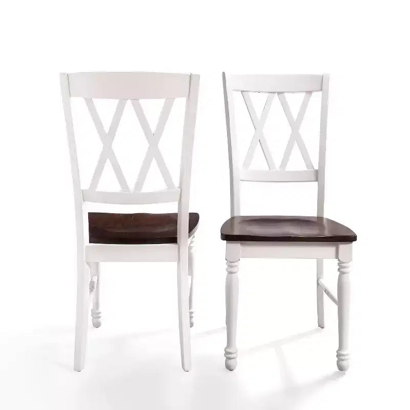 Lot de 2 chaises de salle à manger Shelby blanches - Crosley : bois massif, design traditionnel à dossier en X, pieds en bois d'hévéa