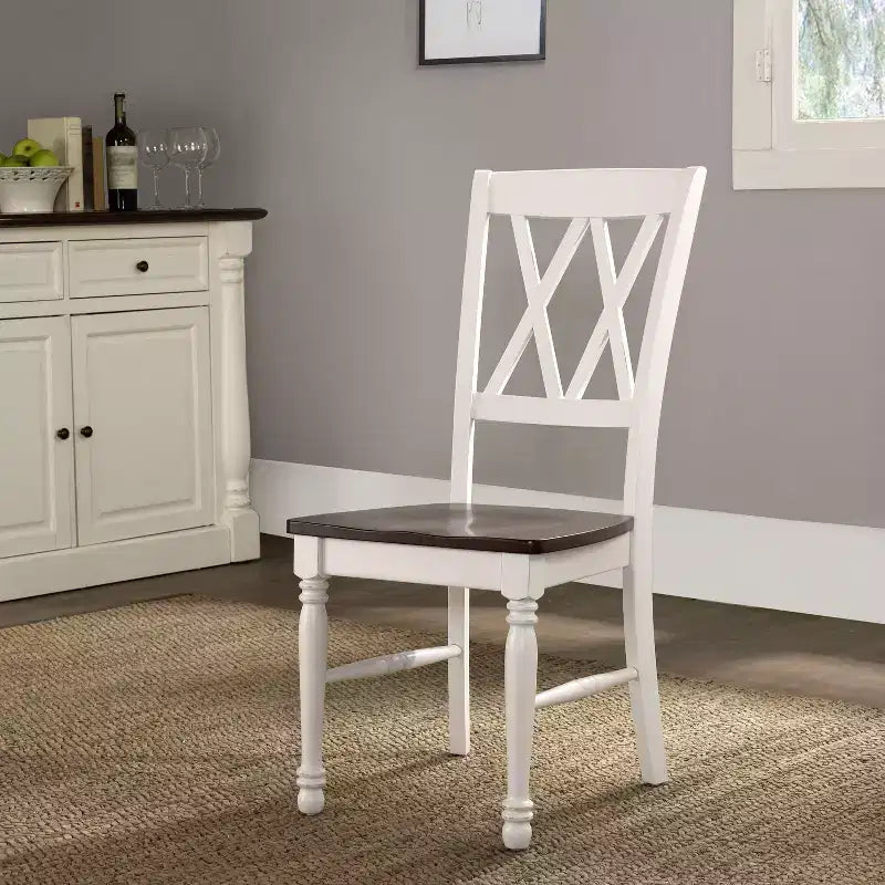 Lot de 2 chaises de salle à manger Shelby blanches - Crosley : bois massif, design traditionnel à dossier en X, pieds en bois d'hévéa