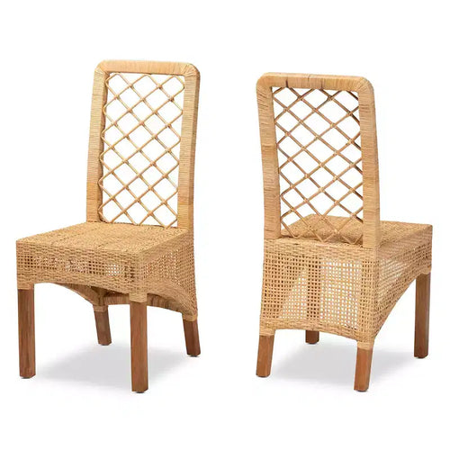 Lot de 2 chaises de salle à manger Moscow en rotin et bois naturel/noyer - bali & pari