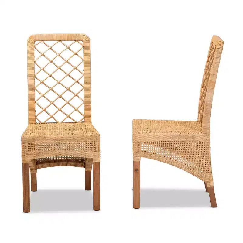 Lot de 2 chaises de salle à manger Moscow en rotin et bois naturel/noyer - bali & pari