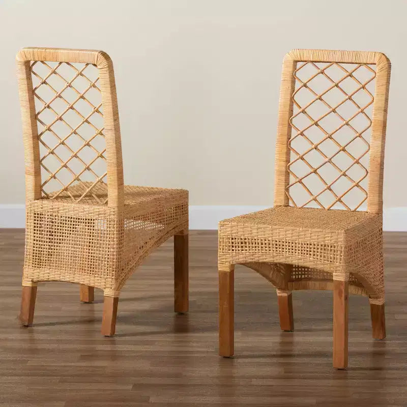 Lot de 2 chaises de salle à manger Moscow en rotin et bois naturel/noyer - bali & pari
