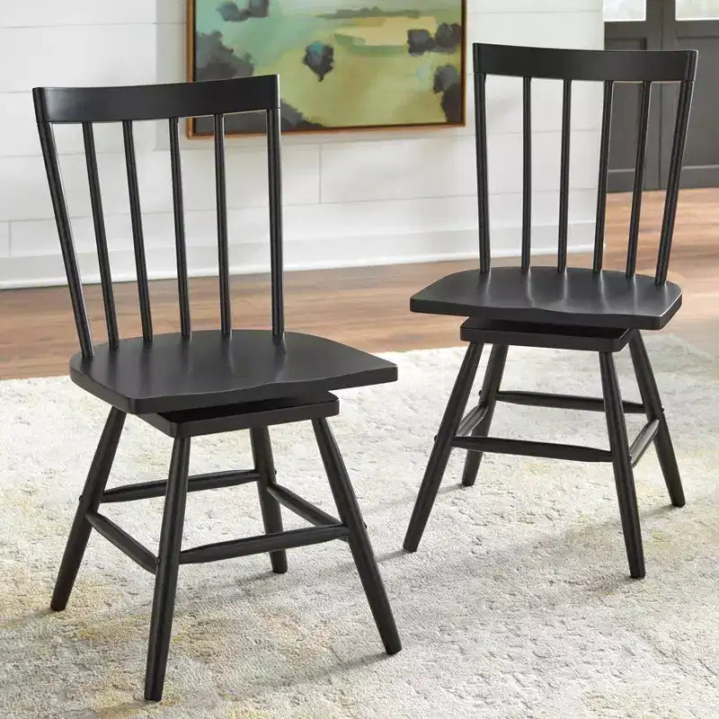 Lifestorey Lot de 2 chaises de salle à manger pivotantes Windsor Aspen en bois massif, noir mat