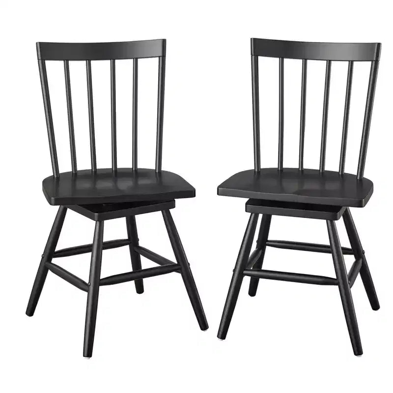 Lifestorey Lot de 2 chaises de salle à manger pivotantes Windsor Aspen en bois massif, noir mat