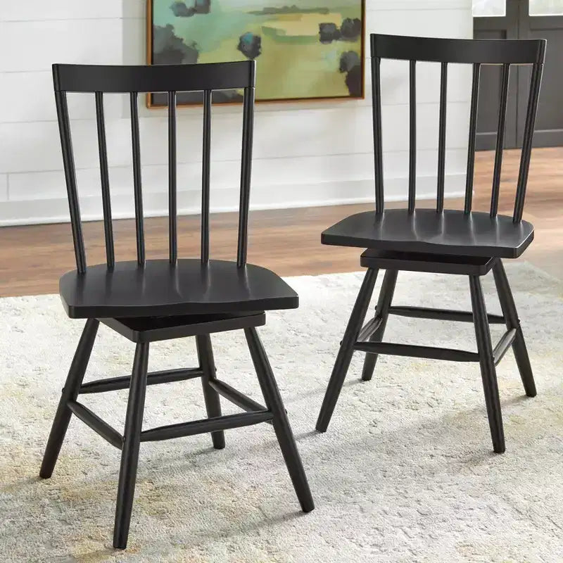 Lifestorey Lot de 2 chaises de salle à manger pivotantes Windsor Aspen en bois massif, noir mat