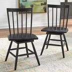 Lifestorey Lot de 2 chaises de salle à manger pivotantes Windsor Aspen en bois massif, noir mat