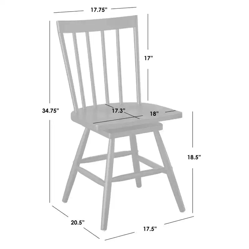 Lifestorey Lot de 2 chaises de salle à manger pivotantes Windsor Aspen en bois massif, noir mat