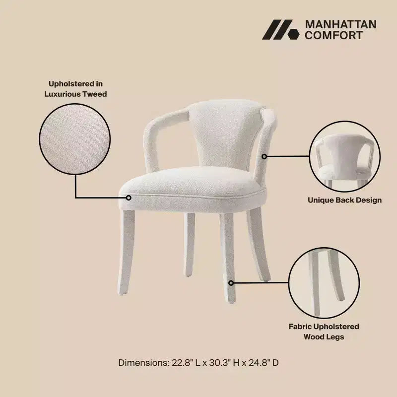 Lot de 2 chaises de salle à manger modernes rembourrées en tweed Palmer Manhattan Comfort Ivoire